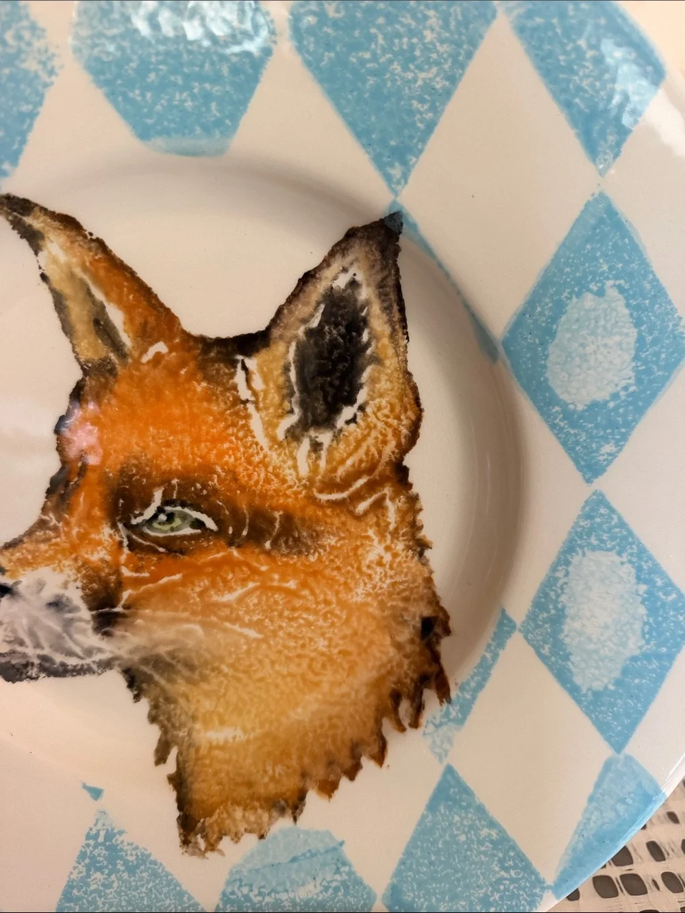 Vietri Blue and White Diamond Fox Platter